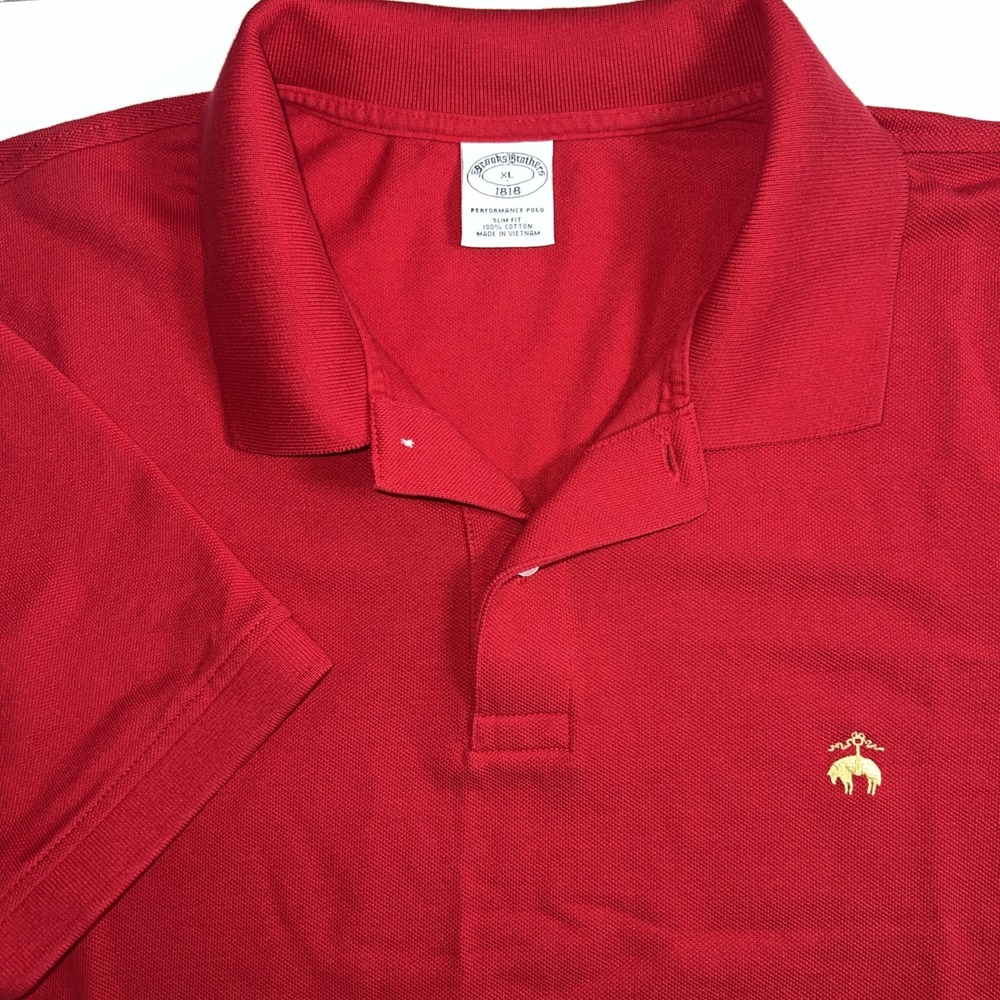 Brooks Brothers 1818 Performance Polo Shirt Mens XL Slim Fit Red Cotton Pique